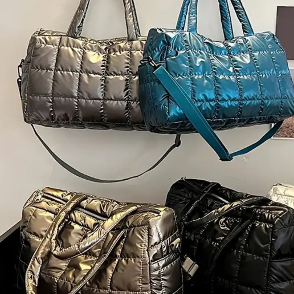 Stylish Quilted Women's Bag - Silver and Teal
